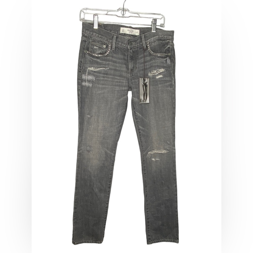 Abercrombie & Fitch Erin Distressed Gray Wash Skinny Jeans Size W27 Size 4 NWT